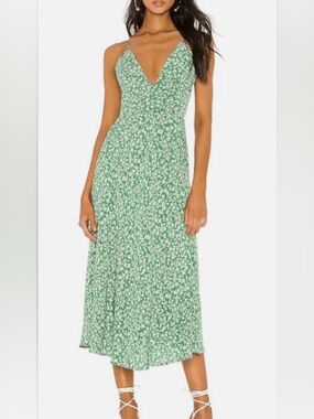 Lovers + Friends Green Floral Midi Dress